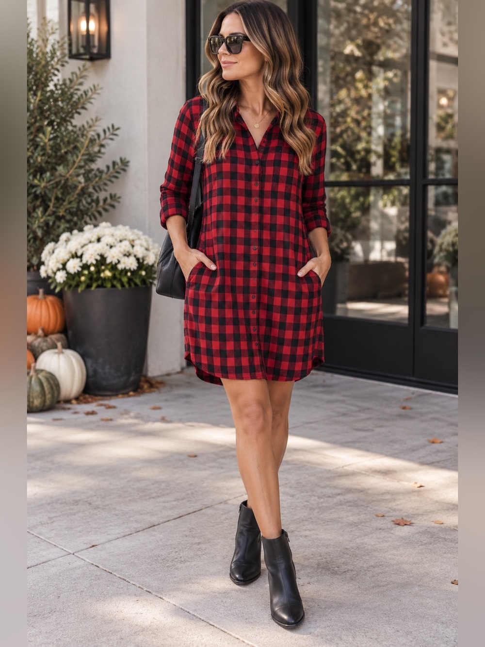 Madewell red and black buffalo plaid shirt dress with pockets size xxs
